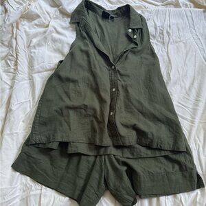 GAP Olive Green Linen-Blend Women's Shorts Set